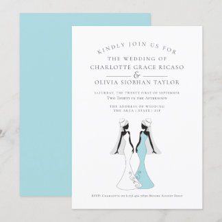 Two Brides In 1940s Style Bridal Gowns Wedding Invitation