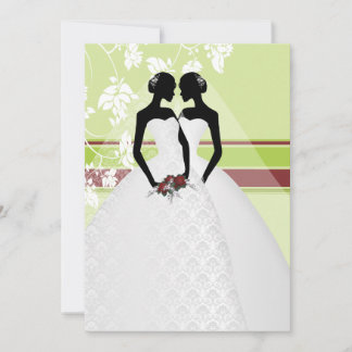 Two Brides In Bridal Gowns Elegant Wedding Invitation