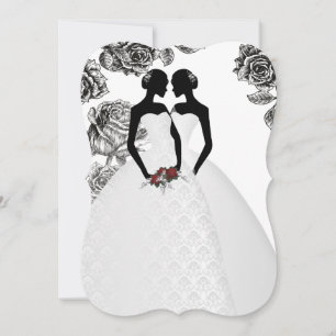 Two Brides In Bridal Gowns Elegant Wedding Invitation