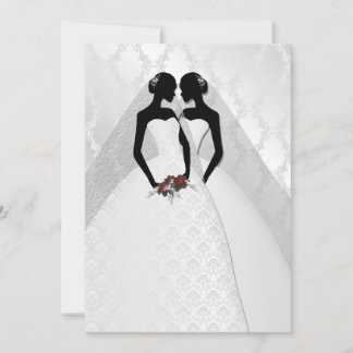 Two Brides In Bridal Gowns Elegant Wedding Invitation