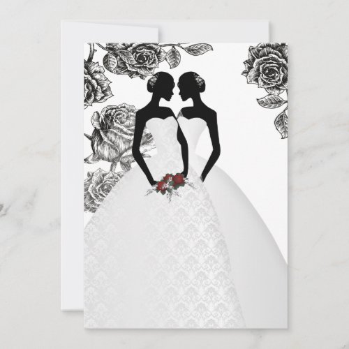 Two Brides In Bridal Gowns Elegant Wedding Invite