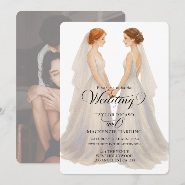 Two brides in Wedding dresses photo  Invitation (Front/Back)