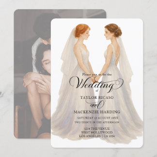 Two brides in Wedding dresses photo Invitation
