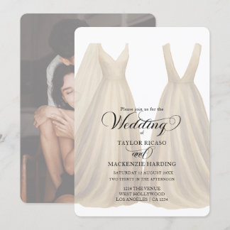 Two brides in Wedding dresses photo Invitation