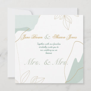 Two Brides Lesbian Watercolor Greenery Wedding Invitation
