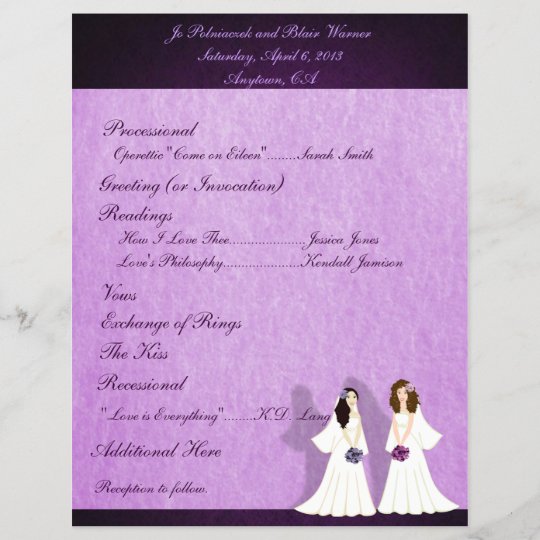 Two Brides Lesbian Wedding Custom Programs