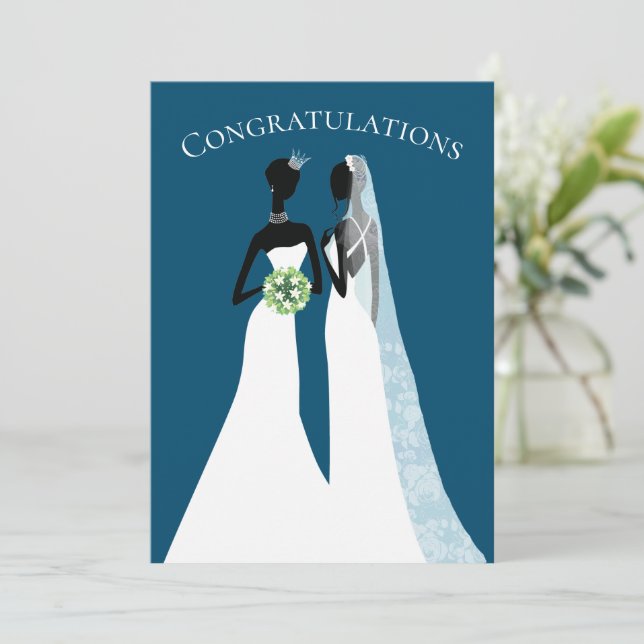 Two Brides Lesbian Wedding Elegant Congratulations Card (Standing Front)