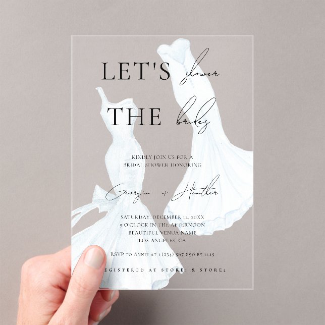 Two Brides LGBTQ Watercolor Dress Bridal Shower Acrylic Invitations (Insitu (Handheld))