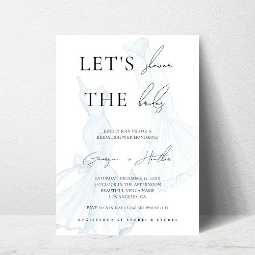 Two Brides LGBTQ Watercolor Dress Bridal Shower Invitation