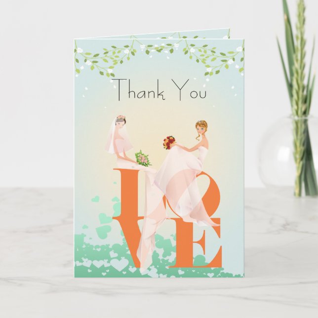 Two Brides LOVE  Lesbian  Thank You Wedding  Card (Front)