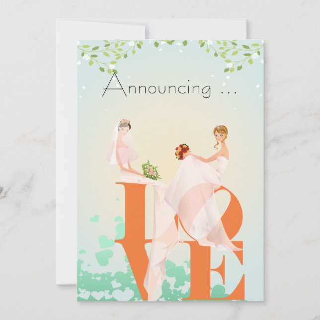 Two Brides LOVE  Wedding Annoucement Invitation (Front)