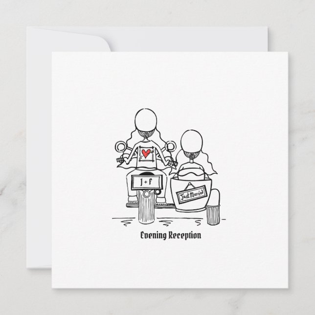 Two Brides Motorbike and Sidecar Evening Invitation (Front)