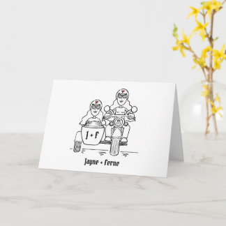 Two Brides Motorbike and Sidecar Wedding Card