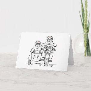 Two Brides Motorbike and Sidecar Wedding Card