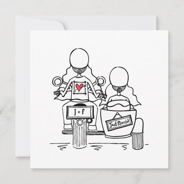 Two Brides Motorbike and Sidecar Wedding Invitation (Front)