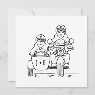 Two Brides Motorbike and Sidecar Wedding Invitation