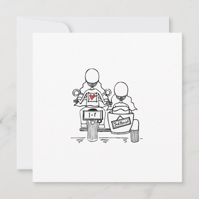 Two Brides Motorbike and Sidecar Wedding Invitation (Front)
