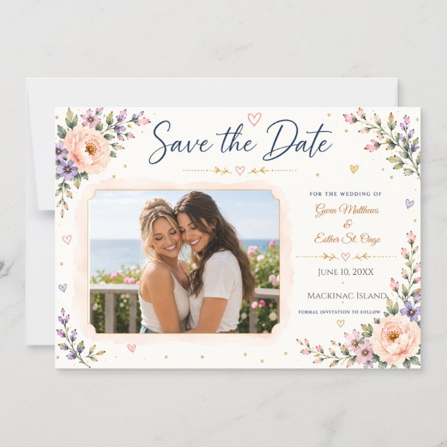 Two Brides Photo Save the Date Magnetic Invitation (Front)