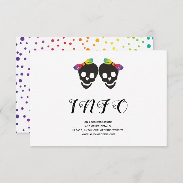 Two brides rainbow colors confetti lesbian wedding enclosure card (Front/Back)