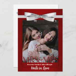 Two Brides Red with White Gowns Wedding Invitation