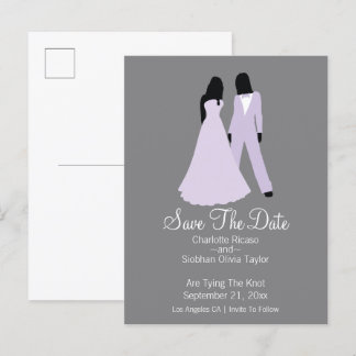 Two Brides Save The Date Wedding (Lilac And Grey) Announcement Postcard