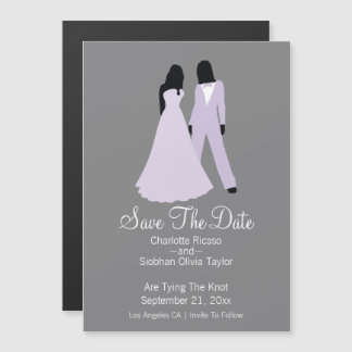 Two Brides Save The Date Wedding (Lilac And Grey) Magnetic Invitation