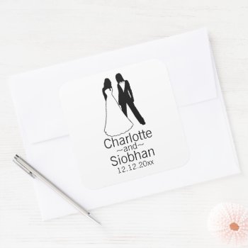Two Brides Save The Date Wedding Square Sticker by Ricaso_Wedding at Zazzle