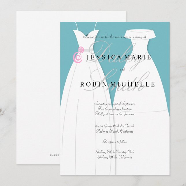 Two Brides Wedding Dress Lesbian Wedding Invitation (Front/Back)