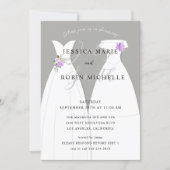 Two Brides Wedding Dress Lesbians Shower Purple Invitation (Front)