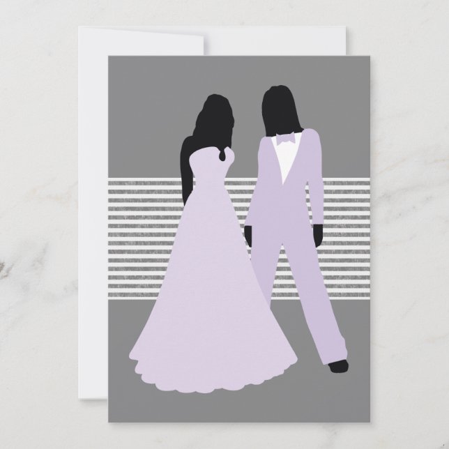 Two Brides Wedding (Lilac And Grey) Invitation (Front)