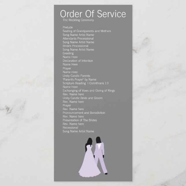 Two Brides Wedding (Lilac and Grey) Service Order Program (Front)