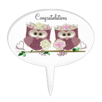 Two Brides Wedding Owls Art Gifts Cake Topper