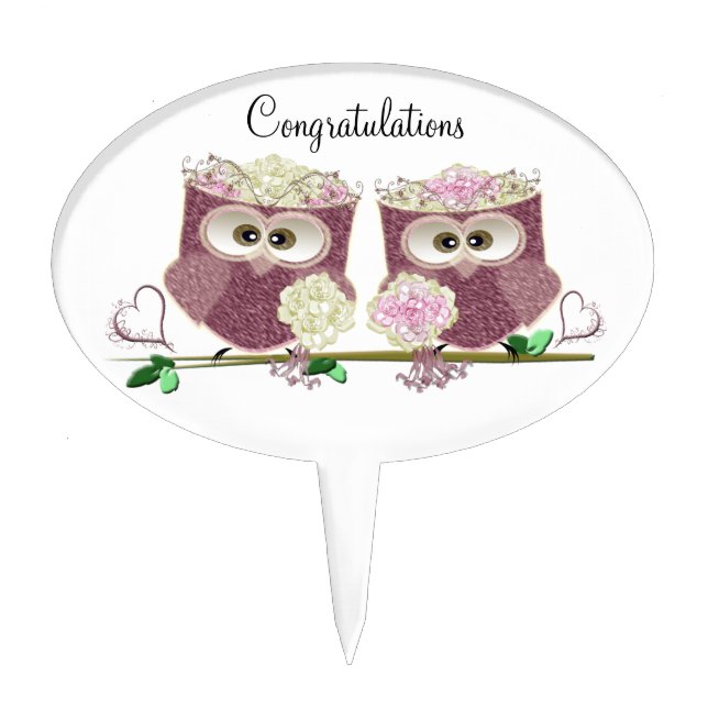 Two Brides Wedding Owls Art Gifts Cake Topper (Front)