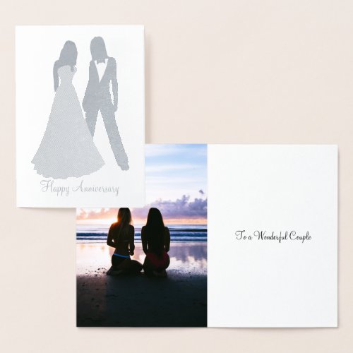 Two Brides Wedding Suit and Dress Foil Card