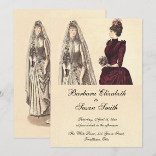 Two Brides Wedding Vintage Invitation