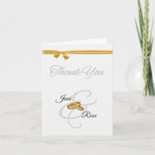 Two Brides with Gold Rings Wedding Letterpress Thank You Card