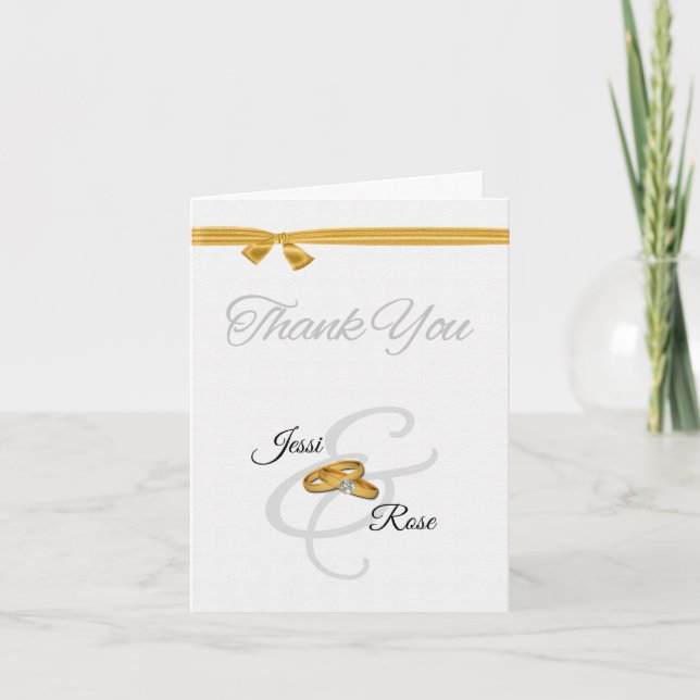 Two Brides with Gold Rings Wedding Thank You Card (Front)