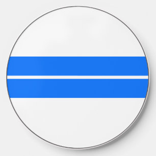 Two Bright Blue Center Racing Stripes On White Wireless Charger