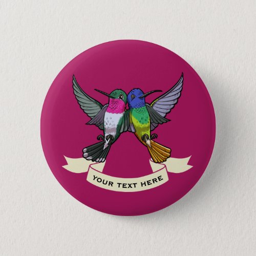 Two Brightly Colored Hovering Hummingbirds Cartoon Button