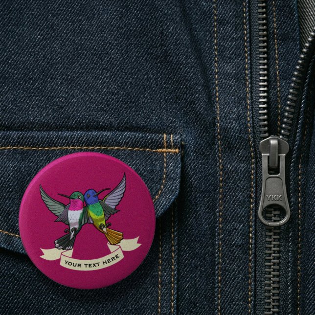 Two Brightly Colored Hovering Hummingbirds Cartoon Button (Creator Uploaded)