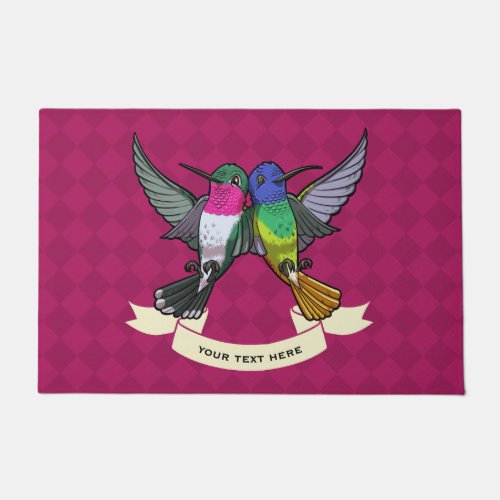 Two Brightly Colored Hovering Hummingbirds Cartoon Doormat