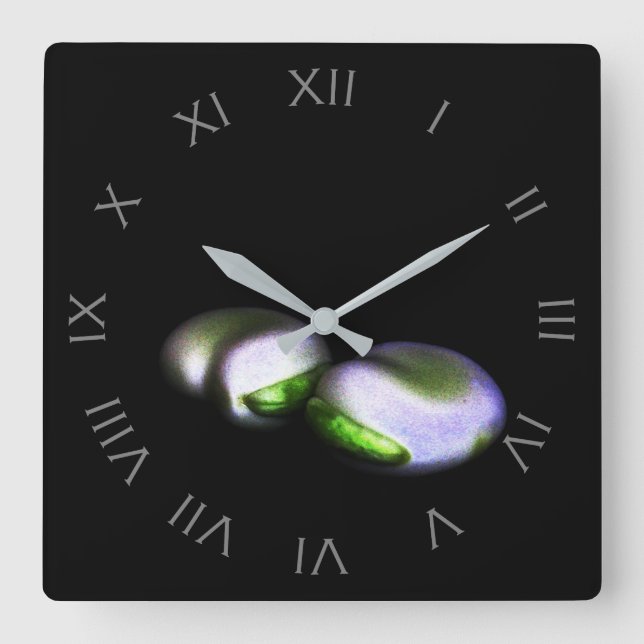 Two Broad Beans Grey Roman Numbers wccnm Square Wall Clock (Front)