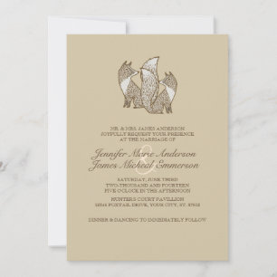 Two Brown and Ivory Foxes Wedding Invitations