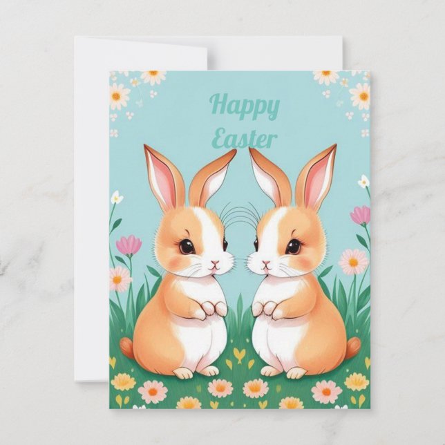 Two Brown And White Rabbits Note Card (Front)