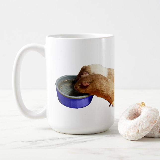 Two Brown And White Smooth Hair Guinea Pigs, Coffee Mug (With Donut)