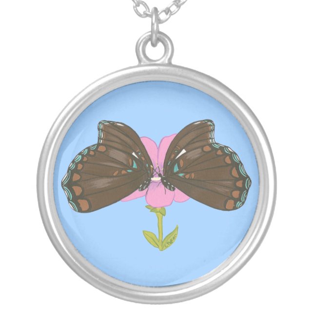 Two brown butterflies on a pink flower necklace (Front)