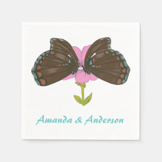 Two Brown Butterflies on Pink Flower Napkins