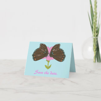 Two Brown Butterflies, Pink Flower Save date Cards