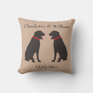 Two Brown Chocolate Labradors Personalized Wedding Throw Pillow
