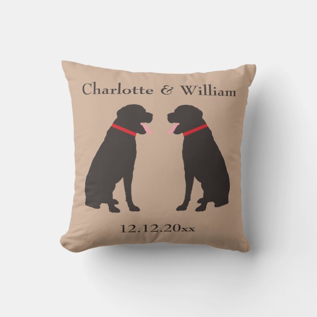 Two Brown Chocolate Labradors Personalized Wedding Throw Pillow (Front)